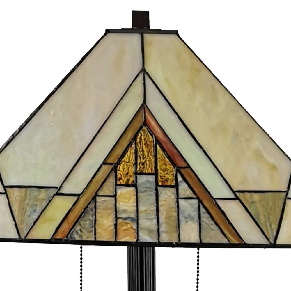 Lámpara de pie geométrica de vidrio tintado de 62" con dos luces en beige y marrón