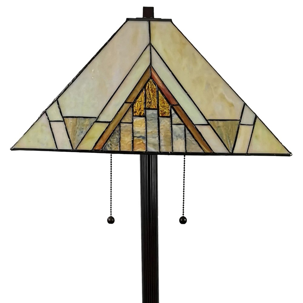 Lámpara de pie geométrica de vidrio tintado de 62" con dos luces en beige y marrón