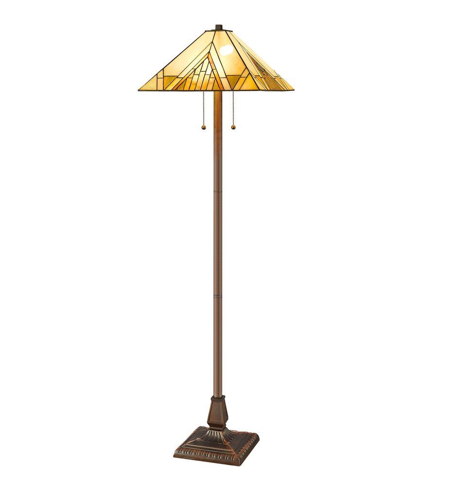 Lámpara de pie geométrica de vidrio tintado de 62" con dos luces en beige y marrón