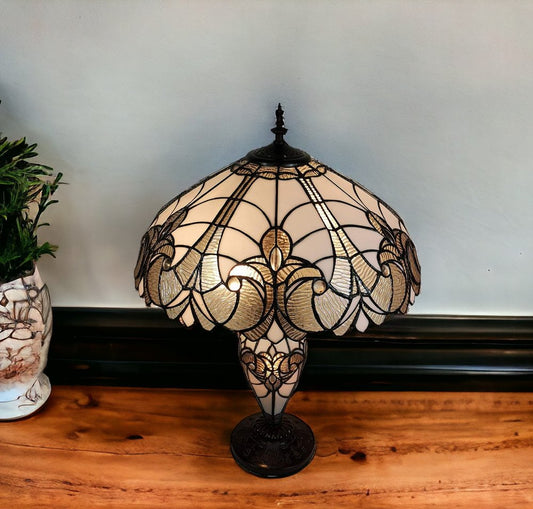 Lámpara de mesa de metal marrón oscuro de 27" con dos luces y pantalla beige
