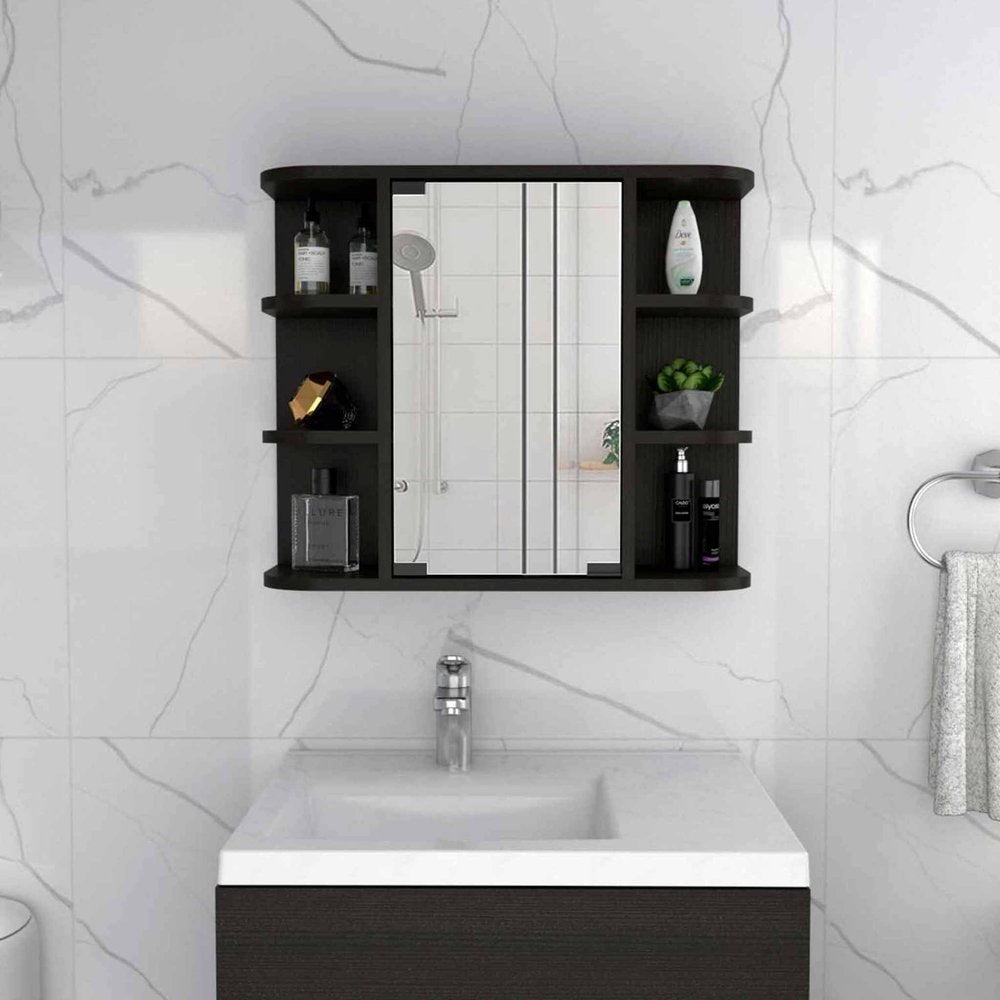 Tocador de baño flotante de madera negra de 24"