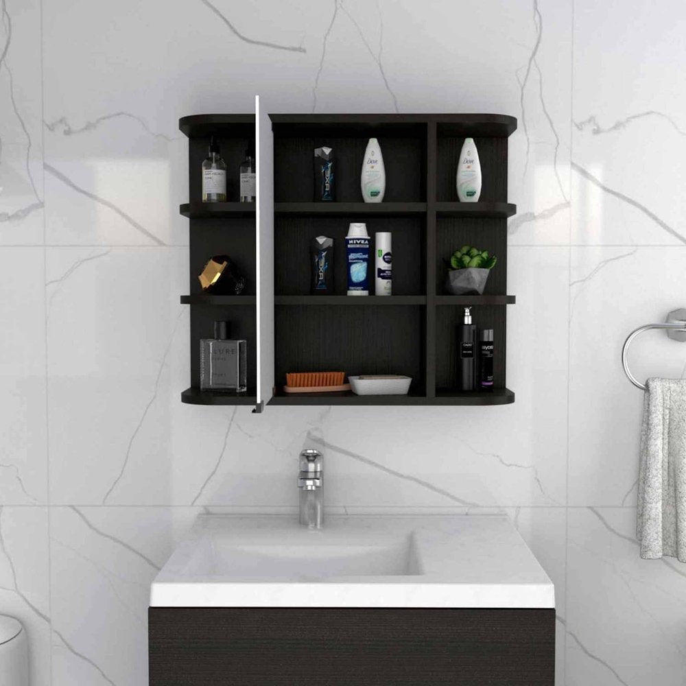 Tocador de baño flotante de madera negra de 24"