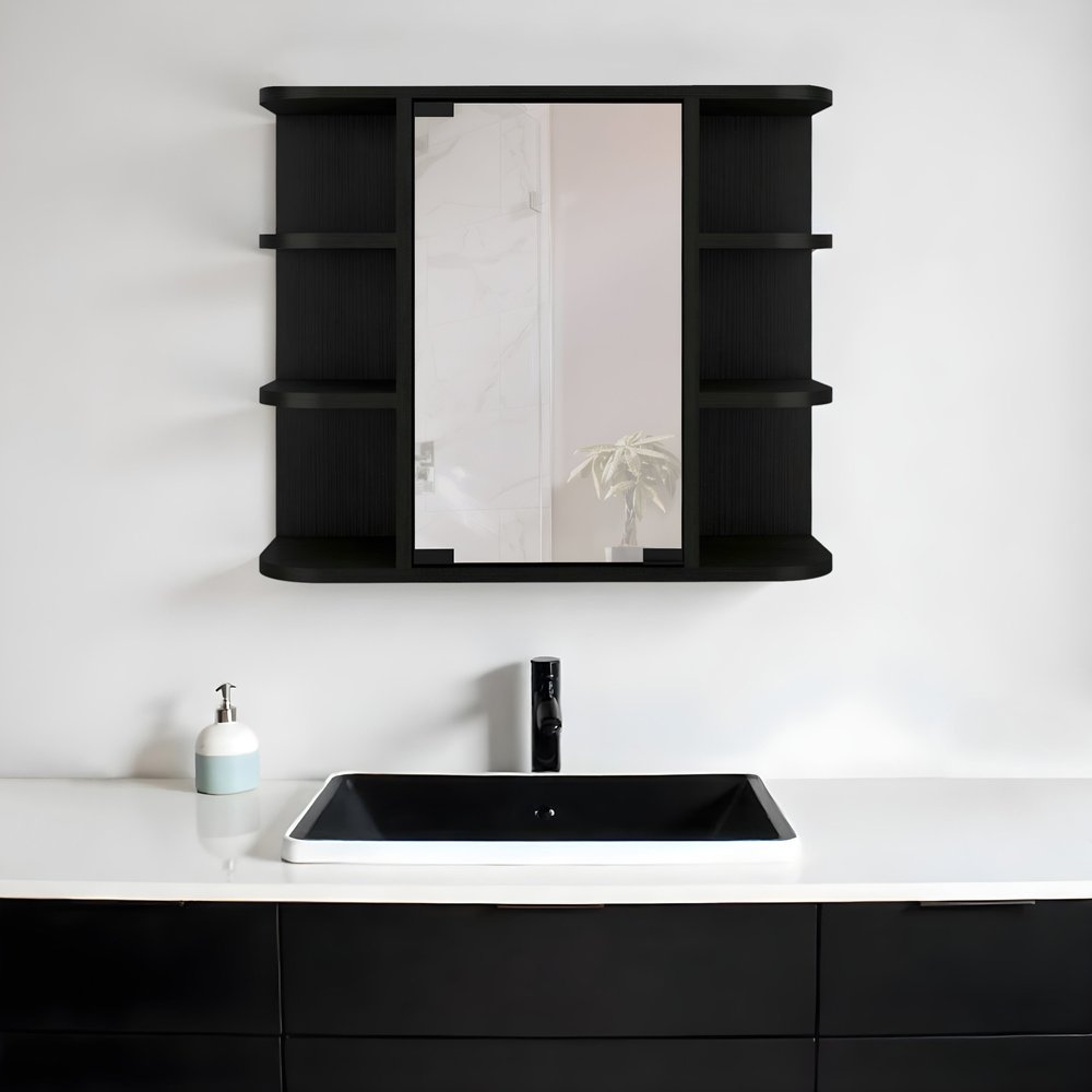Tocador de baño flotante de madera negra de 24"