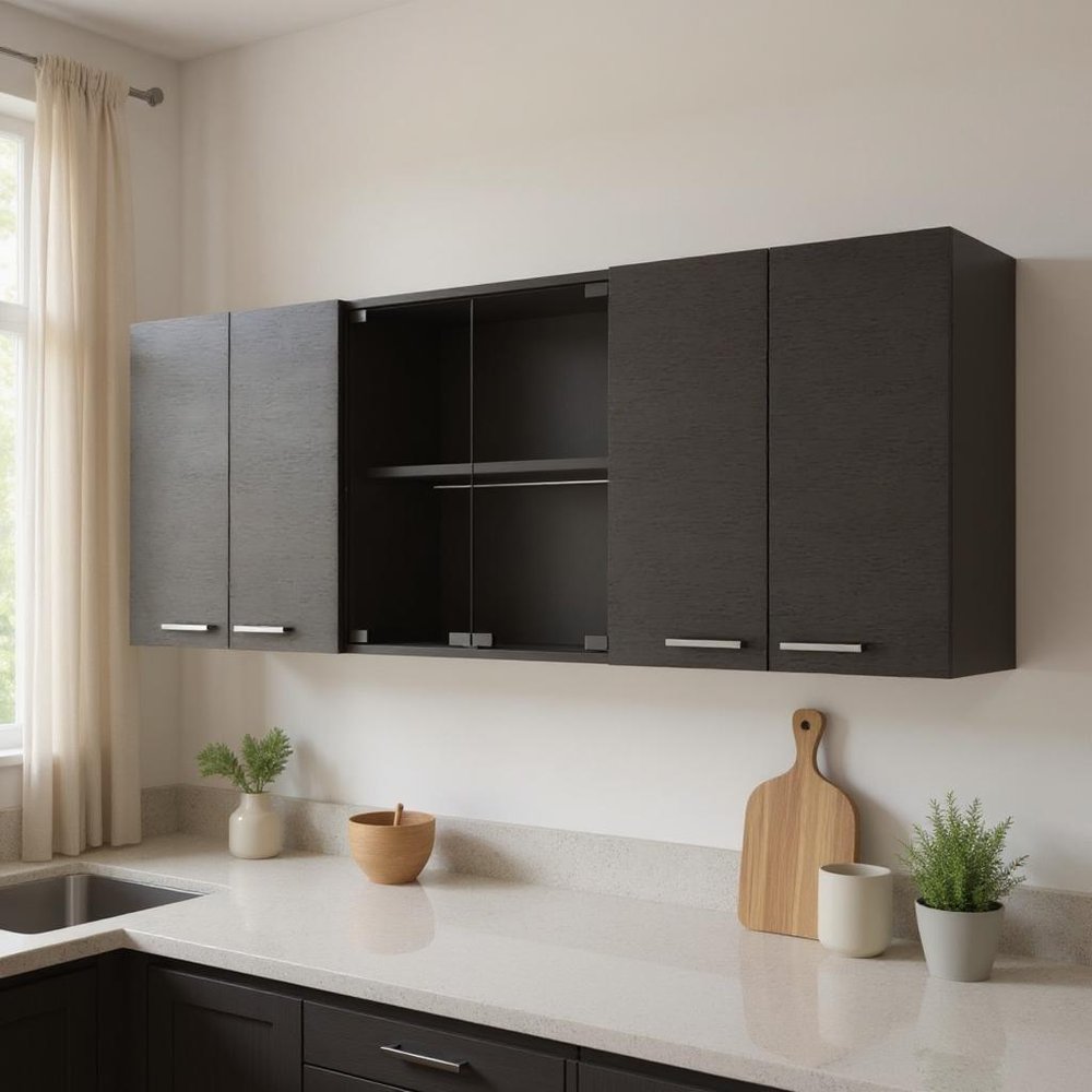 Vitrina de madera negra de 59" para pared con seis puertas