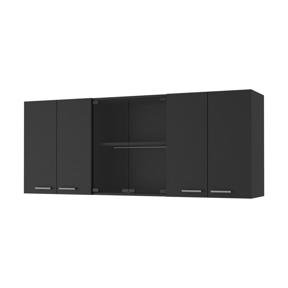Vitrina de madera negra de 59" para pared con seis puertas