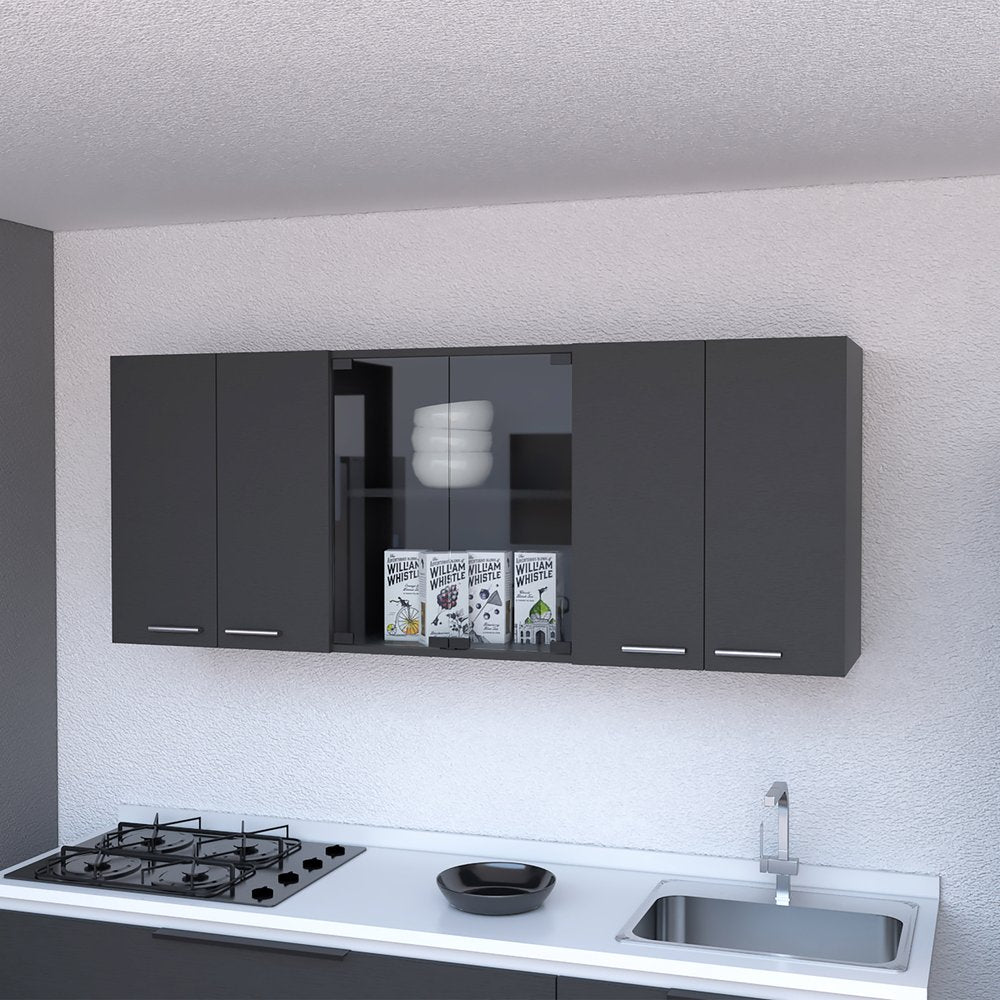 Vitrina de madera negra de 59" para pared con seis puertas
