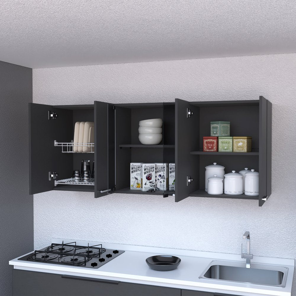 Vitrina de madera negra de 59" para pared con seis puertas