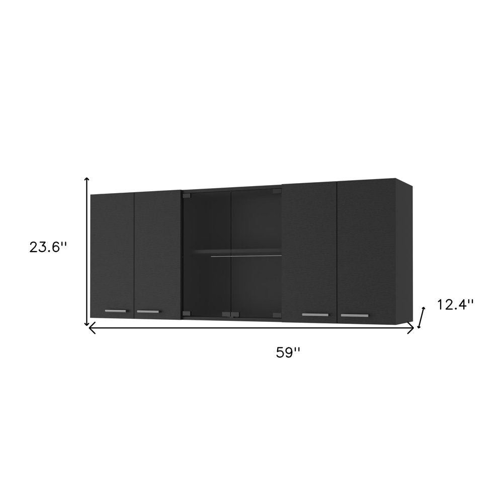 Vitrina de madera negra de 59" para pared con seis puertas