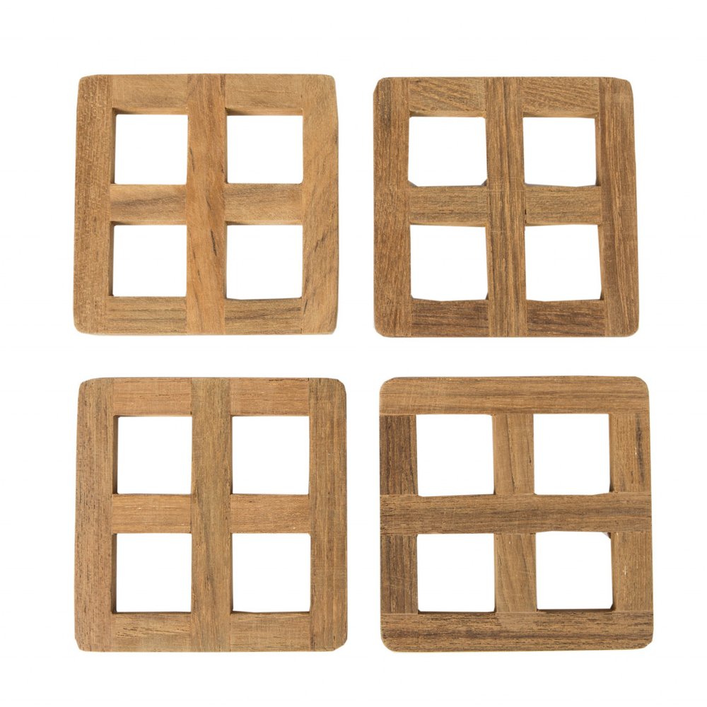 Juego de cuatro posavasos de madera cuadrados de 3,00"