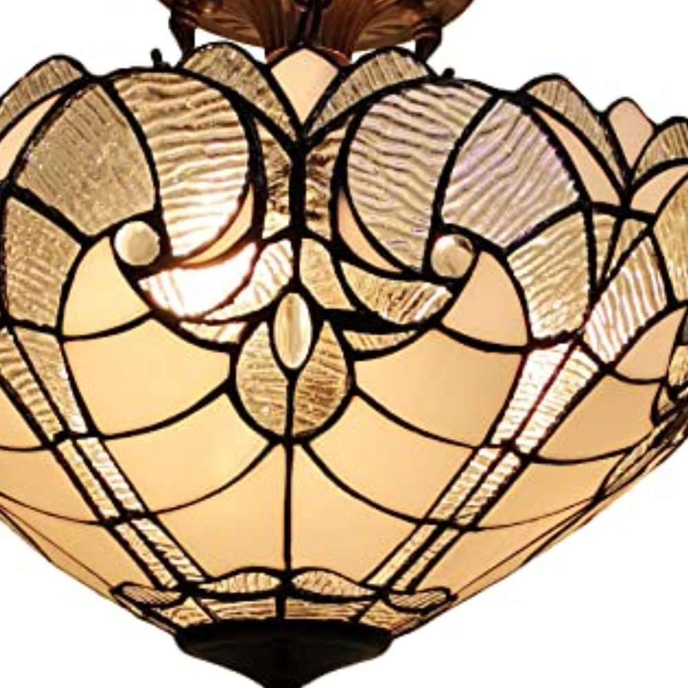 Lámpara de techo semiempotrada regulable de dos luces estilo Tiffany en amarillo y marrón