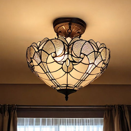 Lámpara de techo semiempotrada regulable de dos luces estilo Tiffany en amarillo y marrón