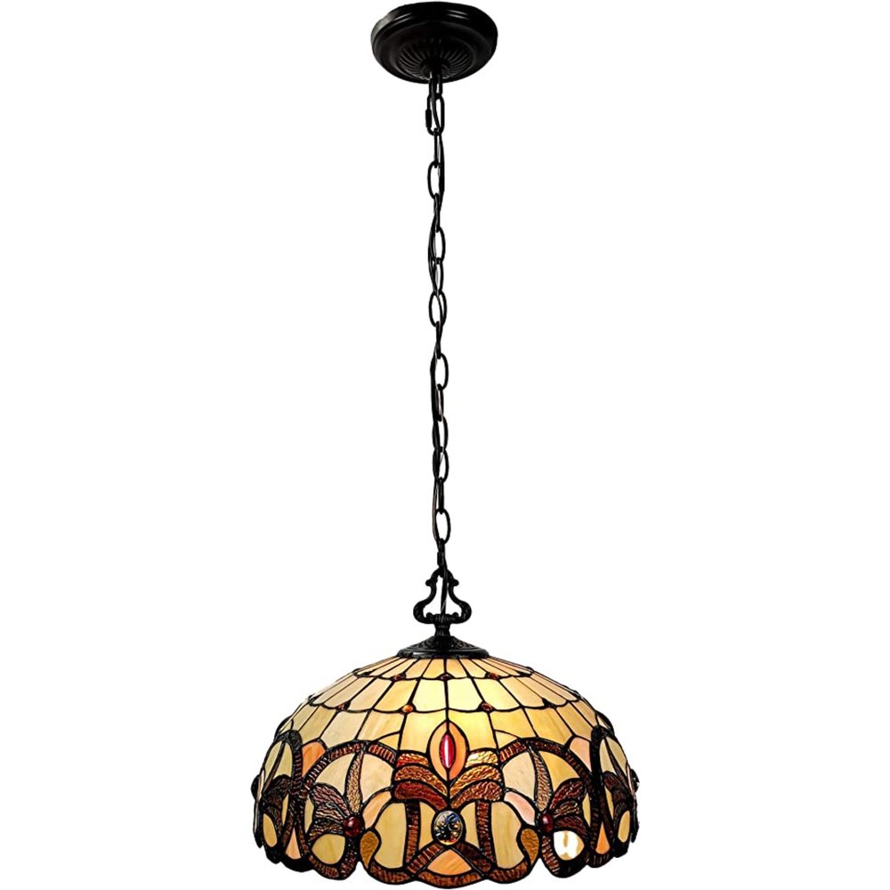 Lámpara de techo de vidrio estilo Tiffany de 16" con dos luces y atenuación.