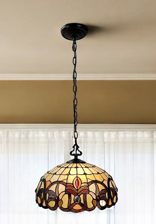 Lámpara de techo de vidrio estilo Tiffany de 16" con dos luces y atenuación.