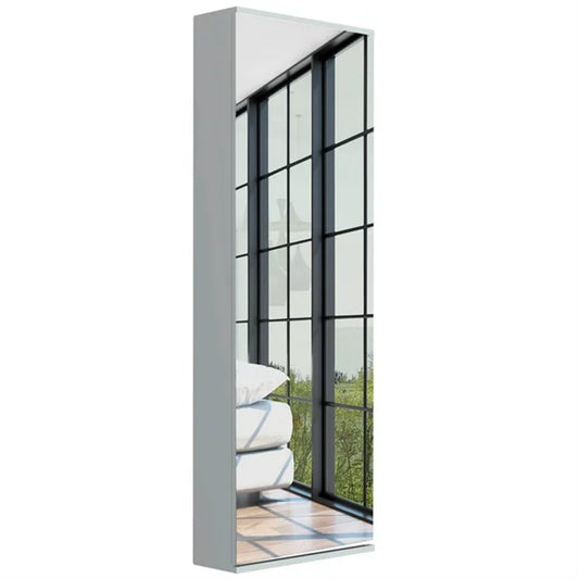 Elegante zapatero blanco de pared con espejo