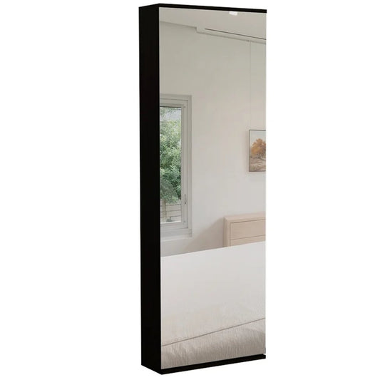 Elegante zapatero de pared en wengué negro con espejo