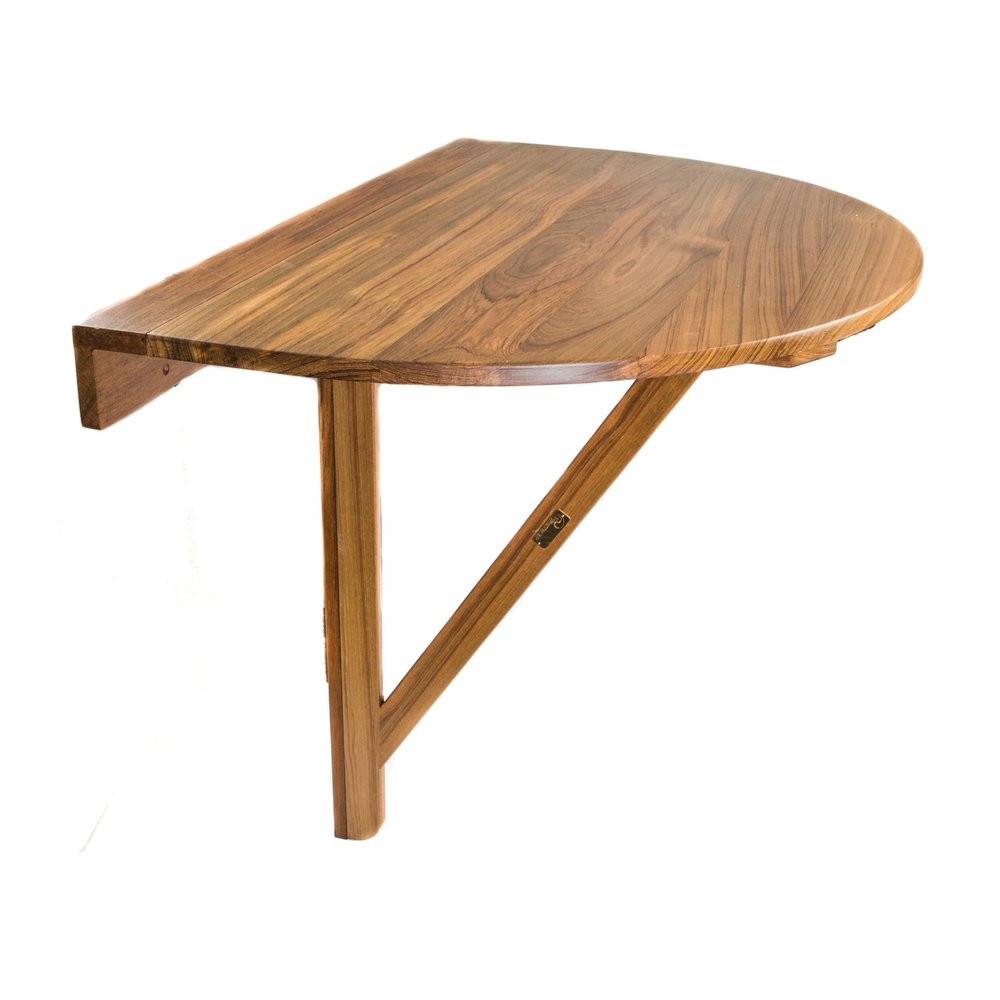 Mesa de balcón plegable para exteriores de madera maciza semicircular marrón de 24"