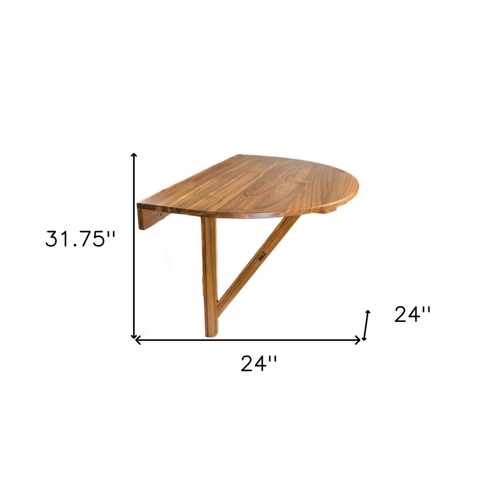 Mesa de balcón plegable para exteriores de madera maciza semicircular marrón de 24"