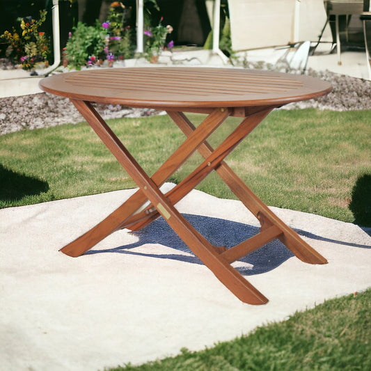 Mesa auxiliar plegable para exteriores de madera maciza ovalada marrón de 40"