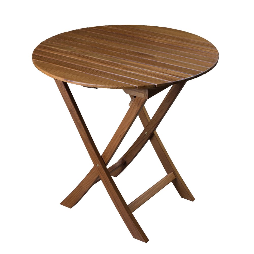 Mesa auxiliar plegable para exteriores de madera maciza redondeada marrón de 30"