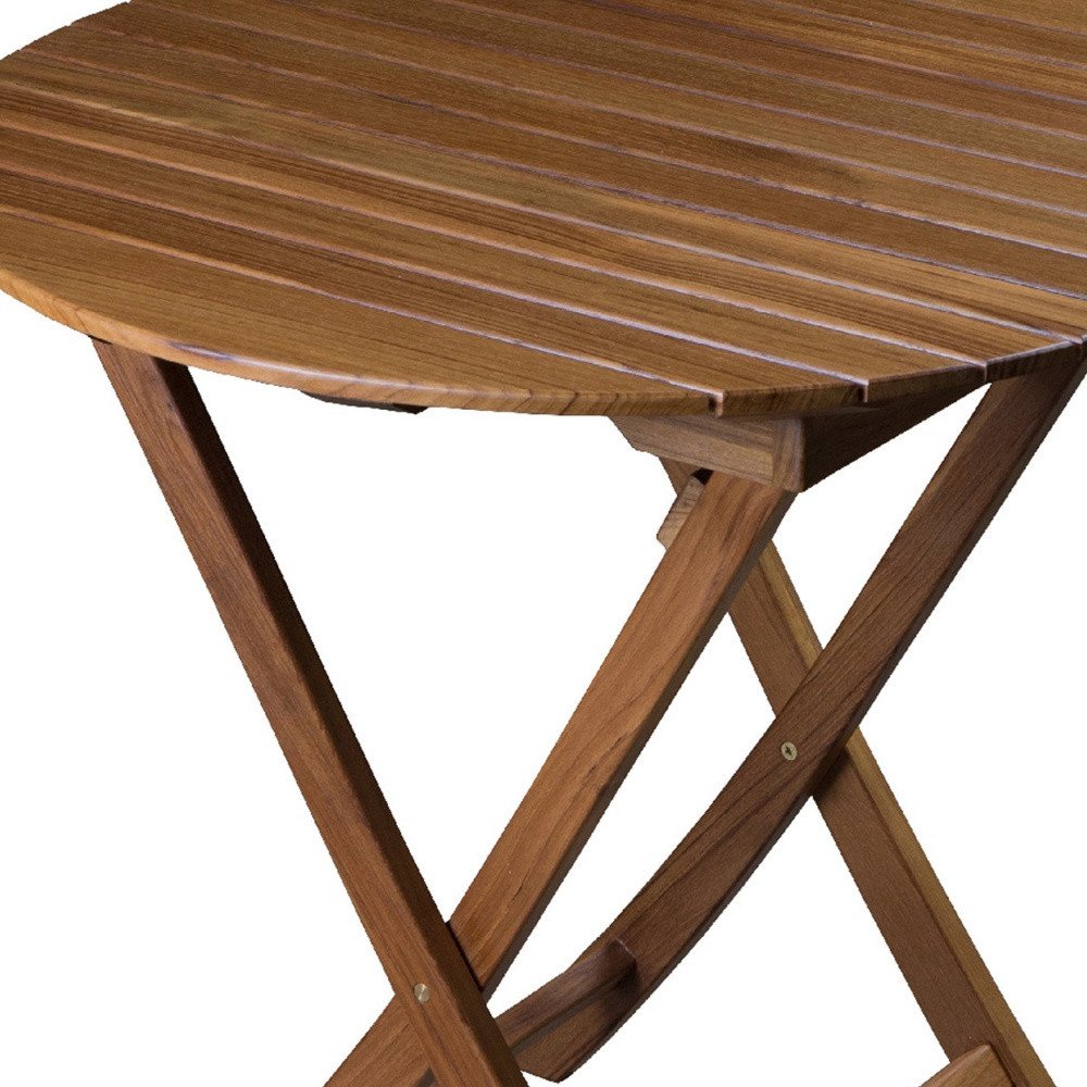 Mesa auxiliar plegable para exteriores de madera maciza redondeada marrón de 30"