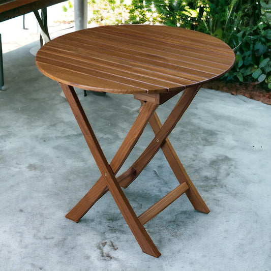 Mesa auxiliar plegable para exteriores de madera maciza redondeada marrón de 30"
