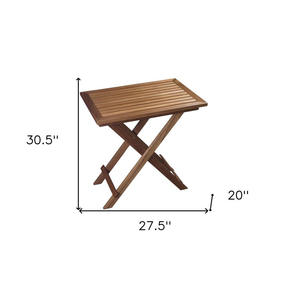 Mesa auxiliar plegable para exteriores de madera maciza marrón de 28"