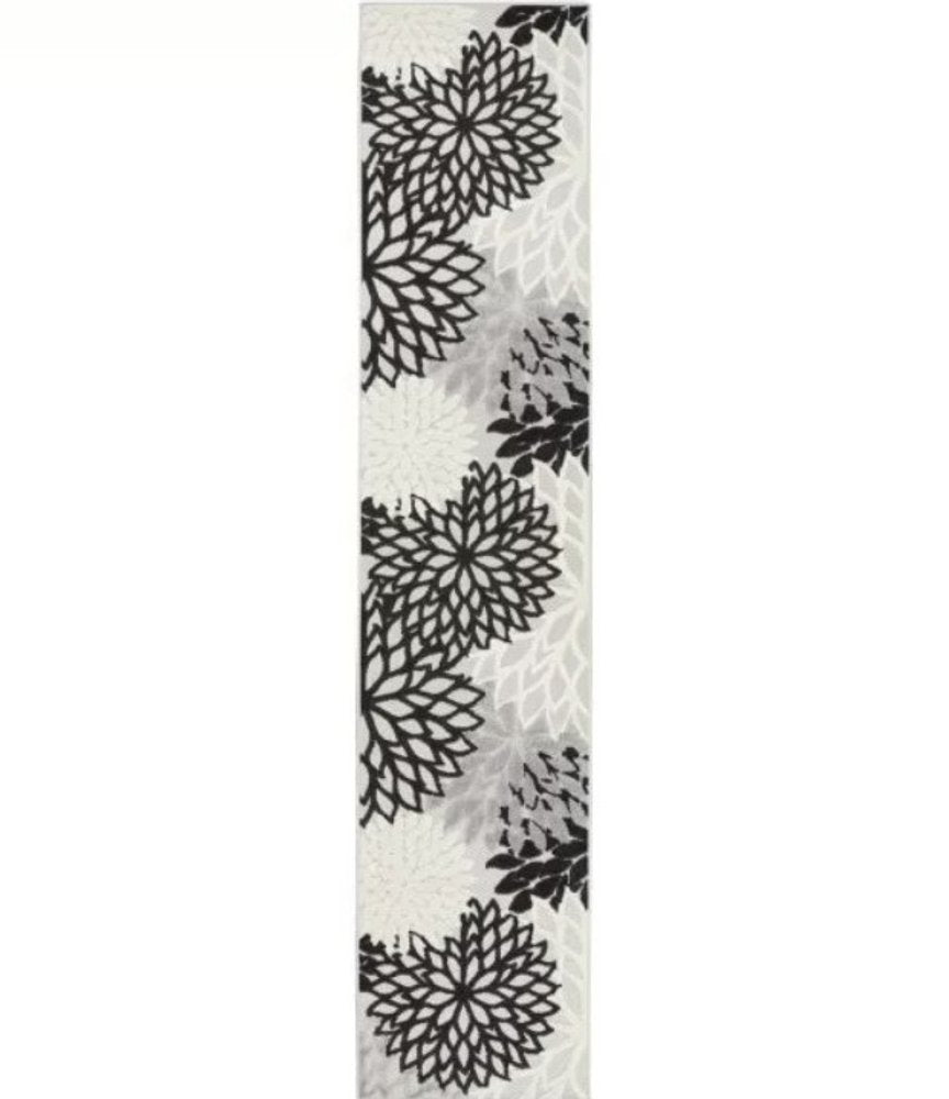 10' Black And White Indoor Outdoor Runner Rug