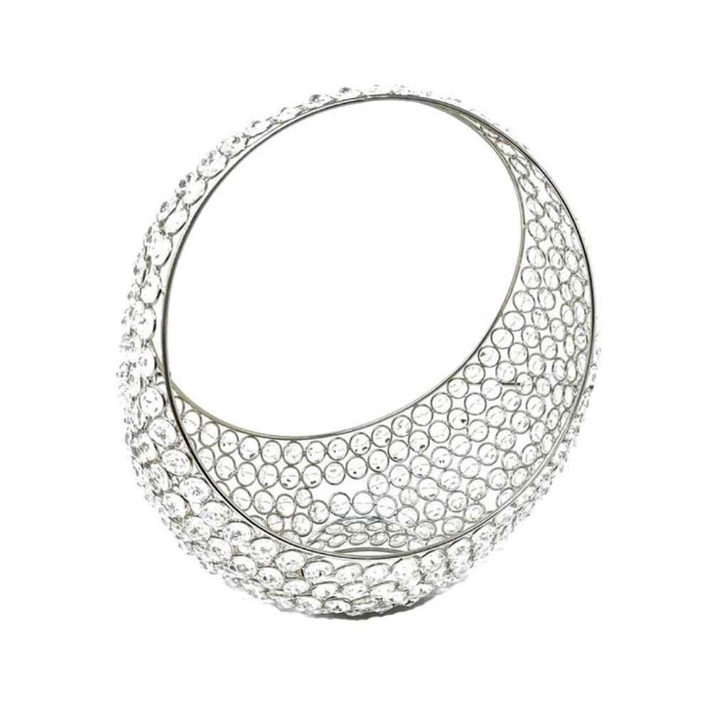 Canasta de 13" con anillos de plata y cristales falsos brillantes