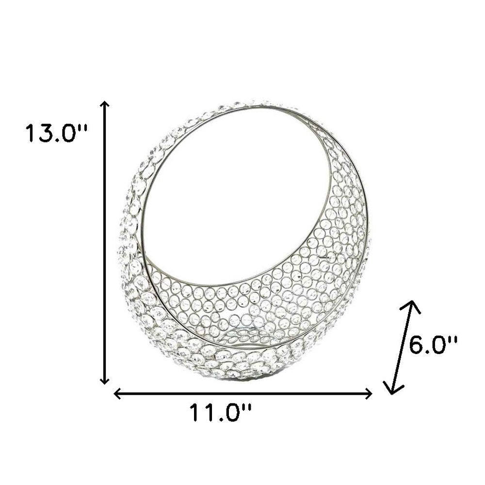 Canasta de 13" con anillos de plata y cristales falsos brillantes