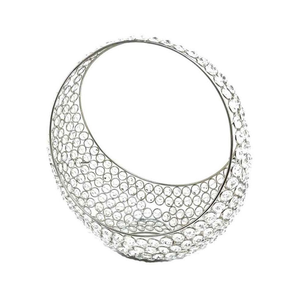 Canasta de 13" con anillos de plata y cristales falsos brillantes