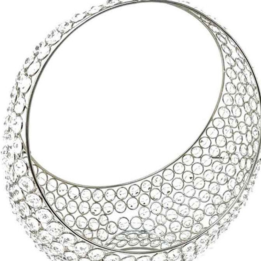Canasta de 13" con anillos de plata y cristales falsos brillantes