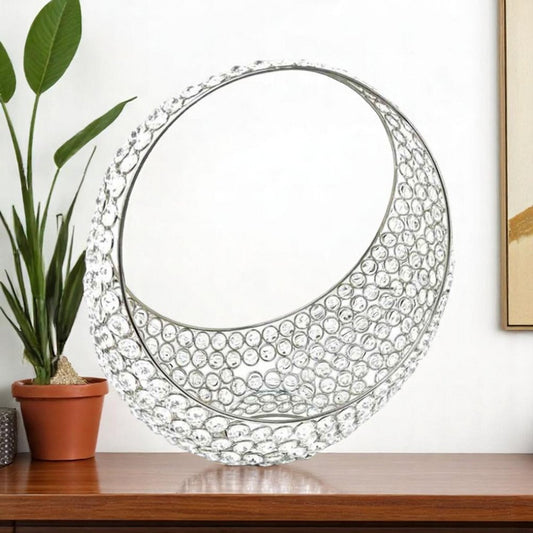 Canasta de 13" con anillos de plata y cristales falsos brillantes
