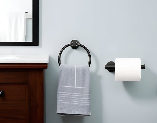 Juego de dos porta toallas y portarrollos de papel higiénico de acero inoxidable negro para montaje en pared