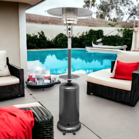 Calentador de patio cilíndrico de propano de acero plateado de 48 000 BTU