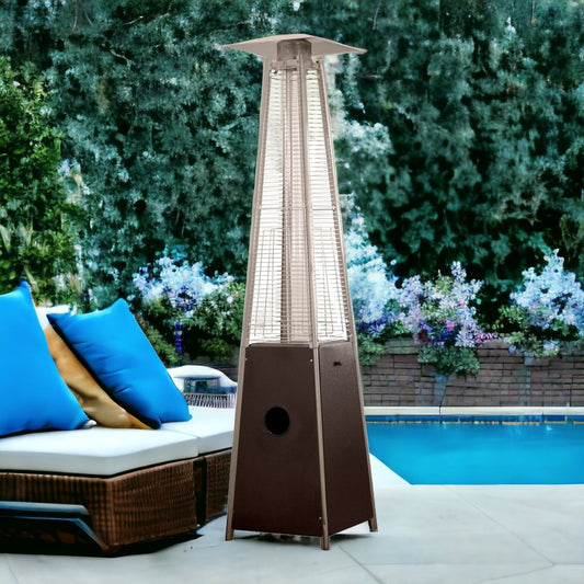 Calentador de patio triangular de pie tipo pirámide de propano de acero marrón de 41 000 BTU