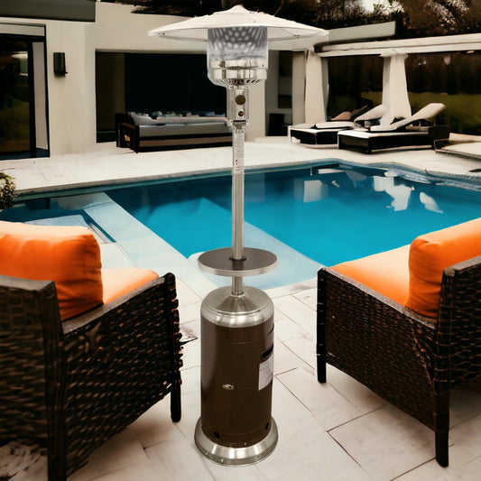 Calentador de patio cilíndrico de propano de acero plateado de 48 000 BTU