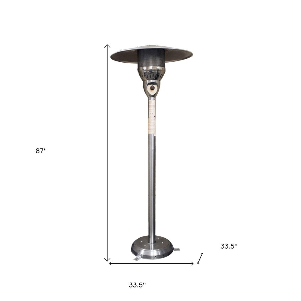 Calentador de patio cilíndrico de gas natural de acero plateado de 41 000 BTU