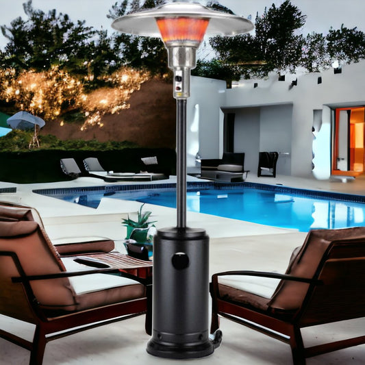Calentador de patio cilíndrico de propano de acero negro de 40 000 BTU