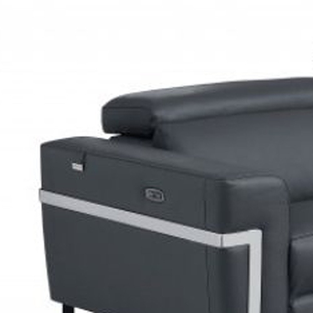 Conjunto de asientos para cinco personas en cuero italiano gris oscuro de dos piezas para interiores