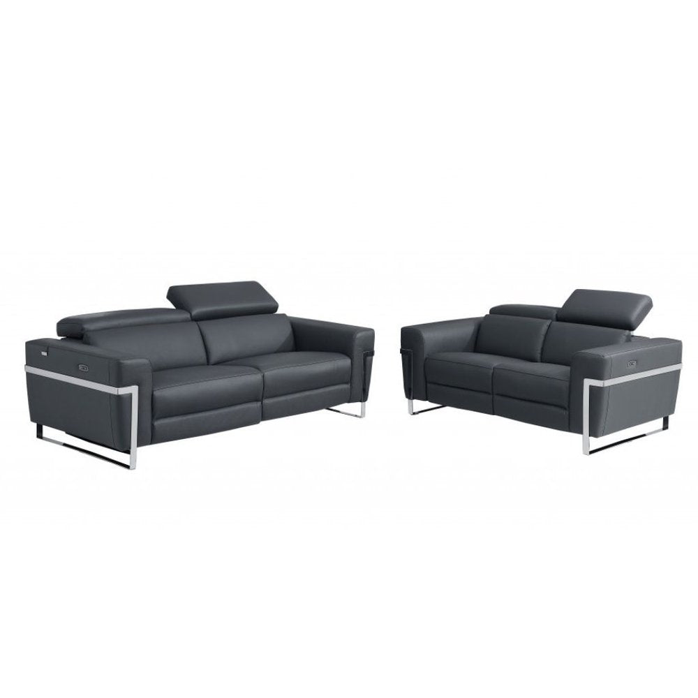 Conjunto de asientos para cinco personas en cuero italiano gris oscuro de dos piezas para interiores