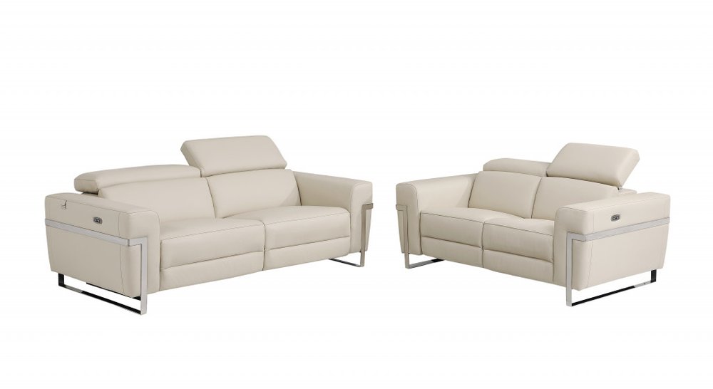 Conjunto de asientos para cinco personas de cuero italiano beige de dos piezas para interiores