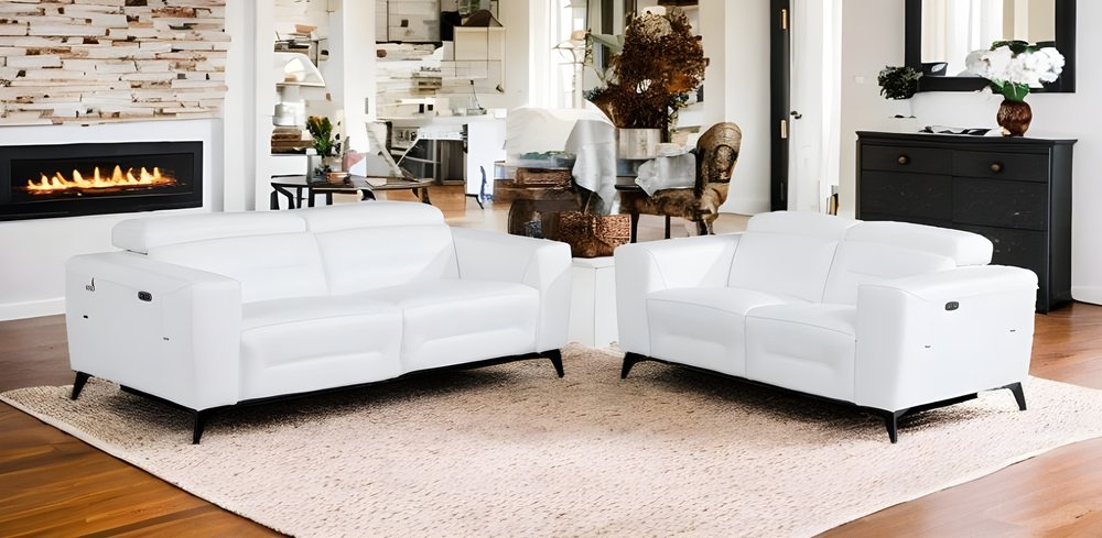 Conjunto de asientos para cinco personas de dos piezas de cuero italiano blanco