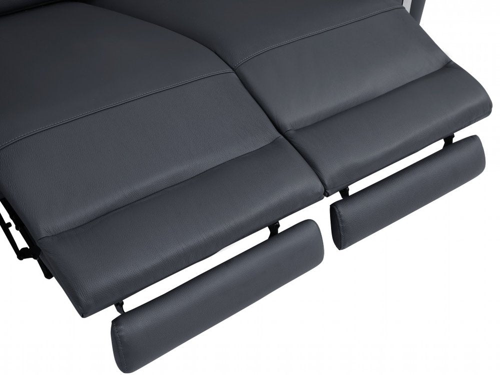 Loveseat eléctrico reclinable de 65" de cuero italiano gris y plateado