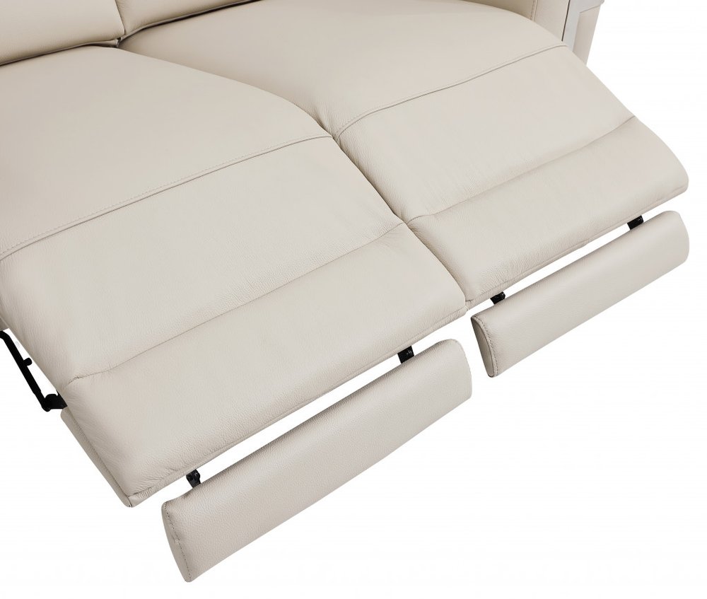 Loveseat reclinable eléctrico de 65" en cuero italiano beige y plateado
