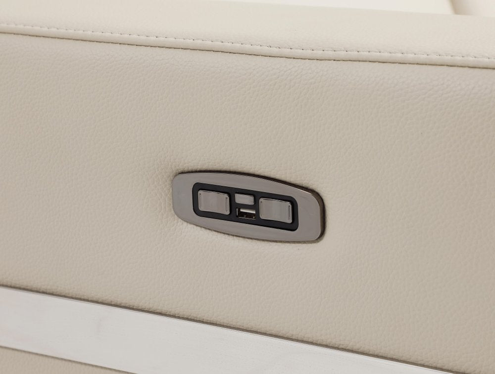 Loveseat reclinable eléctrico de 65" en cuero italiano beige y plateado