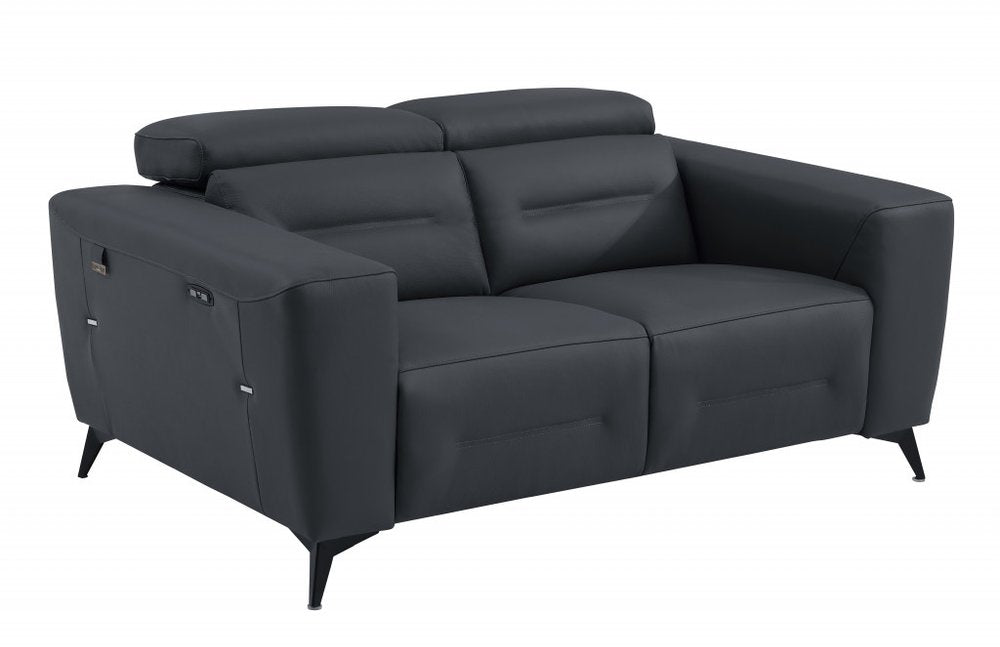 Loveseat eléctrico reclinable de 65" de cuero italiano gris y negro
