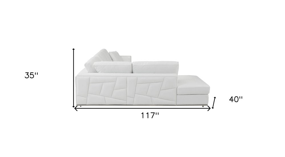 Seccional esquinero reclinable en forma de L de dos piezas de cuero italiano blanco