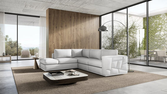 Seccional esquinero reclinable en forma de L de dos piezas de cuero italiano blanco