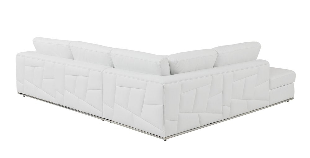 Seccional esquinero reclinable en forma de L de dos piezas de cuero italiano blanco