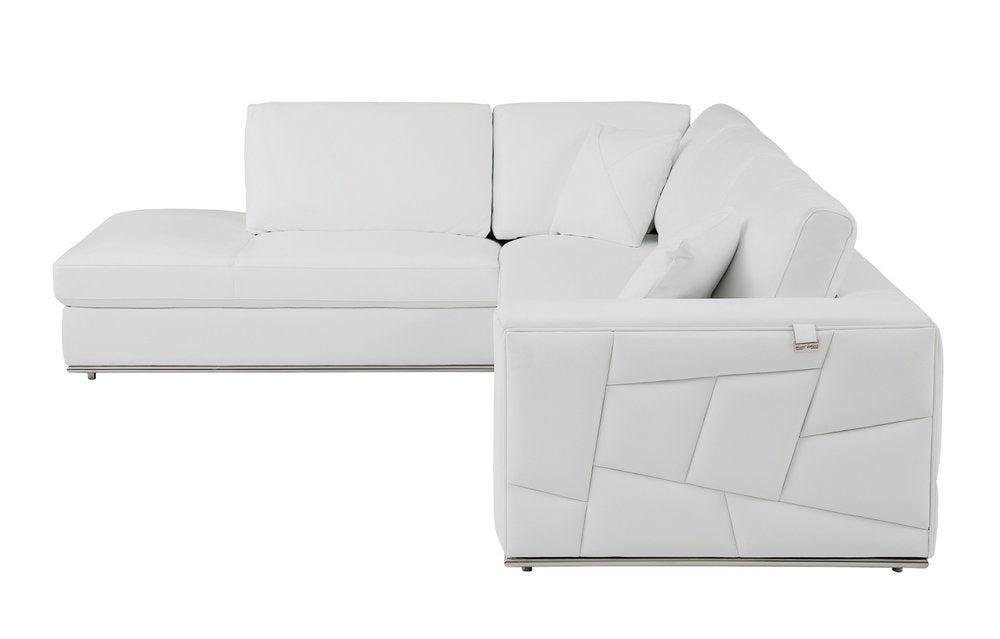 Seccional esquinero reclinable en forma de L de dos piezas de cuero italiano blanco